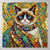 Gustav Klimt Grumpy Cat with Blue Eyes Poster (Voorkant)