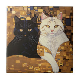 Gustav Klimt inspireerde twee katten in bed Tegeltje