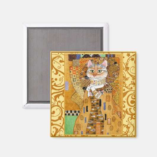 Gustav Klimt Kat in Gouden spoofmagneet Magneet (Voorkant / Achterkant)