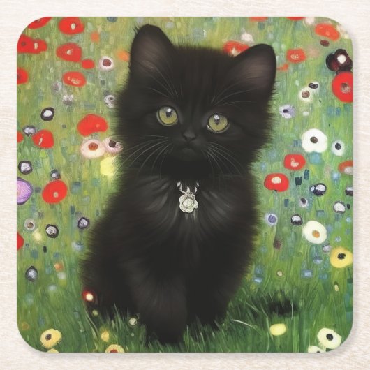 Gustav Klimt Kitten Vierkante Kartonnen Onderzetter (Voorkant)