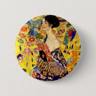 Gustav Klimt Lady met Fan Ronde Button 5,7 Cm