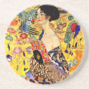 Gustav Klimt Lady met Fan Zandsteen Onderzetter