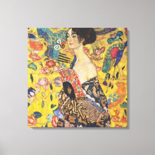 Gustav Klimt Lady met nieuwe Fan Art-indeling Canvas Afdruk