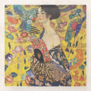 Gustav Klimt Lady met nieuwe Fan Art-indeling Glazen Onderzetter