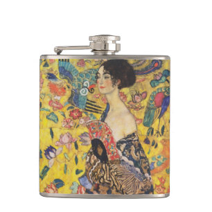 Gustav Klimt Lady met nieuwe Fan Art-indeling Heupfles