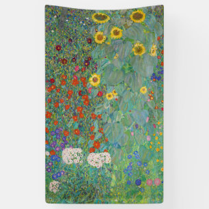 Gustav Klimt - Landentuin met zonnebloemen Spandoek