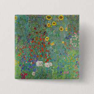 Gustav Klimt - Landentuin met zonnebloemen Vierkante Button 5,1 Cm