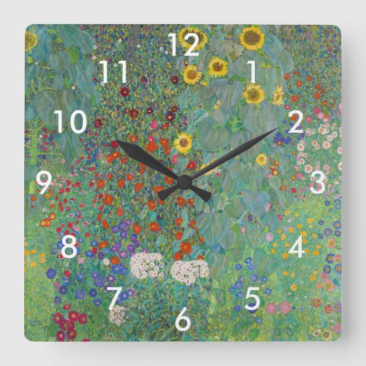 Gustav Klimt - Landentuin met zonnebloemen Vierkante Klok (Voorkant)