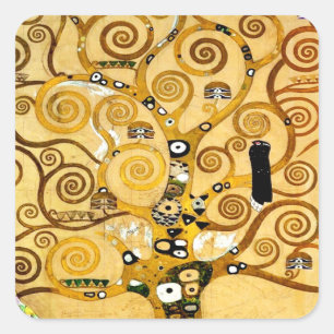Gustav Klimt Levensboom: Art Nouveau Symbolist Vierkante Sticker