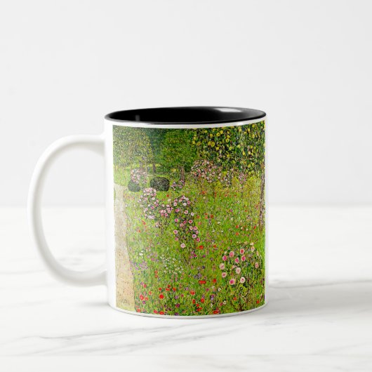 Gustav Klimt Orchard met Rozen Tweekleurige Koffiemok (Links)
