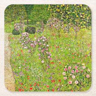 Gustav Klimt Orchard met Rozen Vierkante Kartonnen Onderzetter