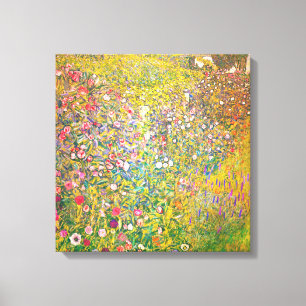 Gustav Klimt Pink Flowers Canvas Afdruk