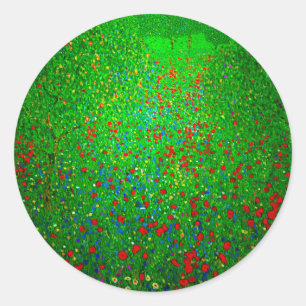 Gustav Klimt Poppy Field Ronde Sticker