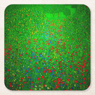 Gustav Klimt Poppy Field Vierkante Kartonnen Onderzetter