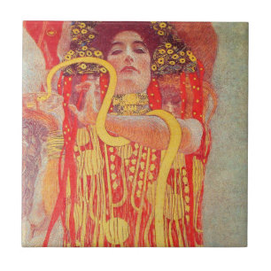 Gustav Klimt Red Woman Gold Snake Painting Tegeltje