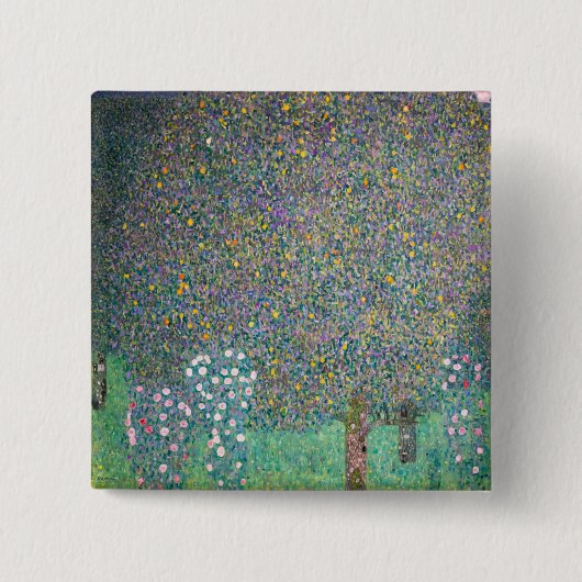 Gustav Klimt - Rozenstruiken onder de bomen Vierkante Button 5,1 Cm (Voorkant)