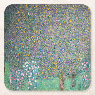 Gustav Klimt - Rozenstruiken onder de Bomen Vierkante Kartonnen Onderzetter