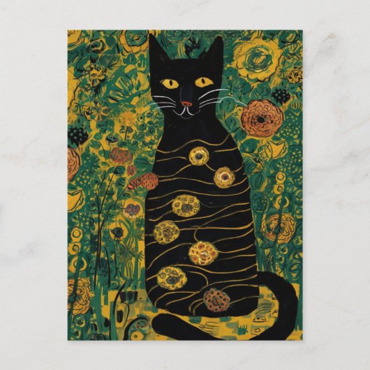 Gustav Klimt Schattigee zwarte kat in een bloement Briefkaart (Voorkant)