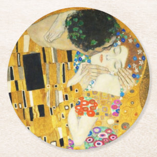 Gustav Klimt The Kiss Art Nieuw schilderen Ronde Kartonnen Onderzetter