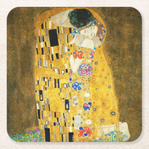 Gustav Klimt The Kiss  Art Nieuw schilderen Vierkante Kartonnen Onderzetter