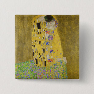Gustav Klimt - The Kiss Vierkante Button 5,1 Cm