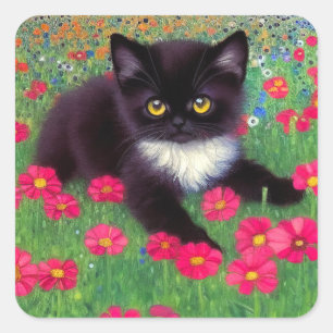 Gustav Klimt Tuxedo Cat Vierkante Sticker