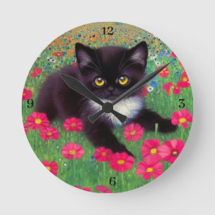 Gustav Klimt Tuxedo Kat met Kloknummers Ronde Klok