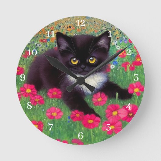 Gustav Klimt Tuxedo Kat met witte kloknummers Ronde Klok (Voorkant)