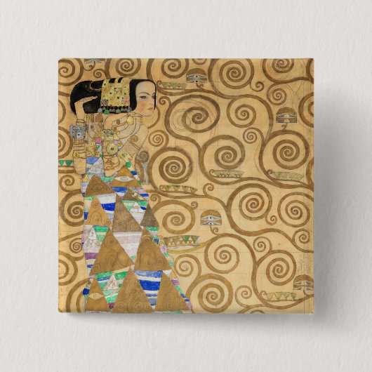 Gustav Klimt - Verwachting, Stoclet Frieze Vierkante Button 5,1 Cm (Voorkant)