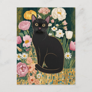 Gustav Klimt Zwarte Kat In Een Bloementuin, Kat Ku Briefkaart