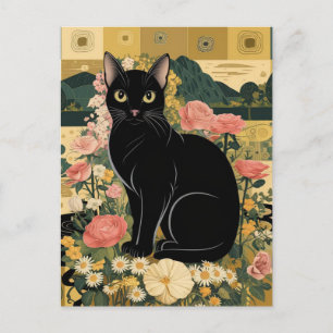 Gustav Klimt Zwarte Kat In Een Bloementuin, Kat Ku Briefkaart