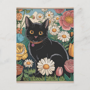 Gustav Klimt Zwarte Kat In Een Bloementuin, Kat Ku Briefkaart