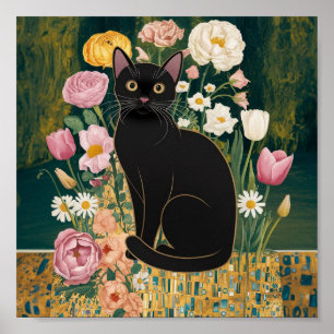 Gustav Klimt Zwarte Kat In Een Bloementuin, Kat Ku Poster