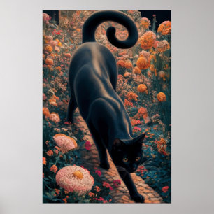 Gustav Klimt Zwarte Kat In Een Bloementuin, Kat Ku Poster