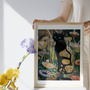 Gustav Klimt Zwarte Kat In Een Bloementuin, Kat Ku Poster