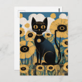Gustav Klimt Zwarte kat in een bloementuin, katten Briefkaart (Voorkant / Achterkant)