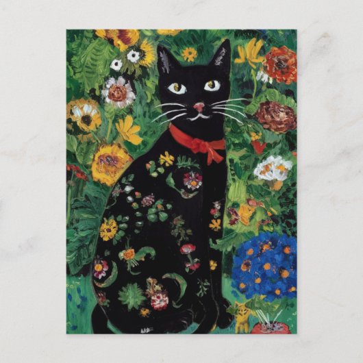 Gustav Klimt Zwarte kat in een bloementuin, katten Briefkaart (Voorkant)