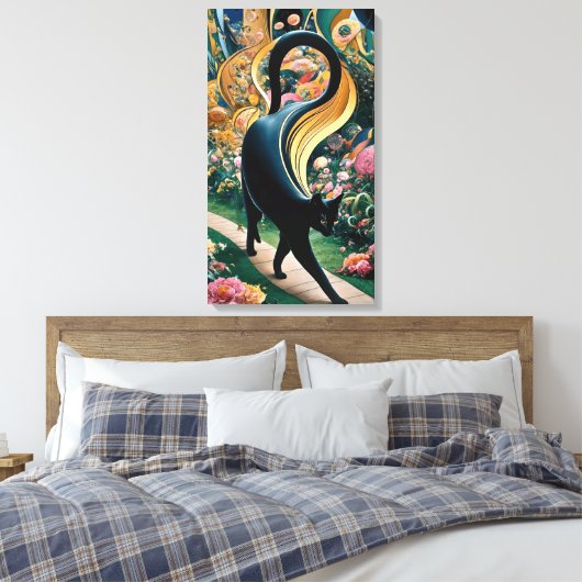 Gustav Klimt Zwarte kat in een bloementuin, katten Canvas Afdruk (Insitu (Slaapkamer))