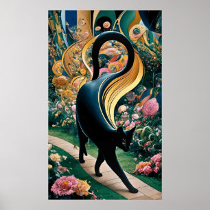 Gustav Klimt Zwarte kat in een bloementuin, katten Poster