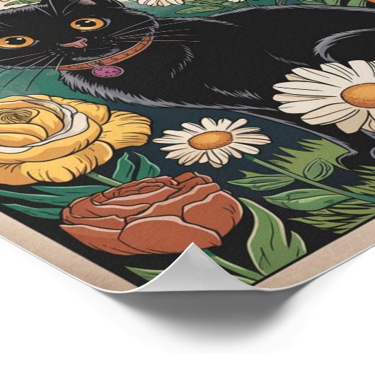 Gustav Klimt Zwarte kat in een bloementuin, katten Poster (Hoek)