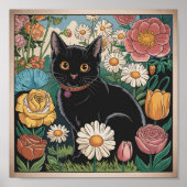 Gustav Klimt Zwarte kat in een bloementuin, katten Poster (Voorkant)