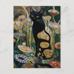 Gustav Klimt Zwarte Kat In Een Bloemtuin, CAT ART Briefkaart
