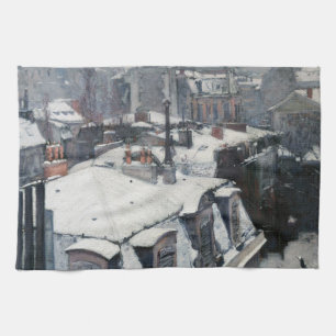 Gustave Caillebotte - Daken in de Sneeuw Theedoek