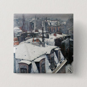 Gustave Caillebotte - Daken in de Sneeuw Vierkante Button 5,1 Cm