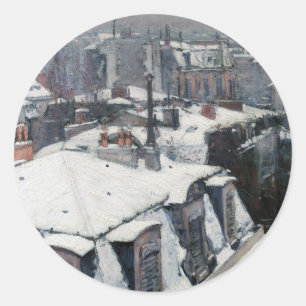 Gustave Caillebotte - Dakpannen in de sneeuw Ronde Sticker