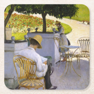 Gustave Caillebotte - De Oranje bomen Vierkante Kartonnen Onderzetter