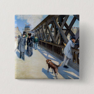 Gustave Caillebotte - Le Pont de l'Europe Vierkante Button 5,1 Cm