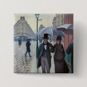 Gustave Caillebotte - Parijse straat; Regenachtige Vierkante Button 5,1 Cm