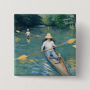 Gustave Caillebotte - Roeiboten op de Yerres Vierkante Button 5,1 Cm