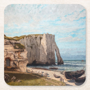 Gustave Courbet - Cliffs at Etretat after Storm Vierkante Kartonnen Onderzetter